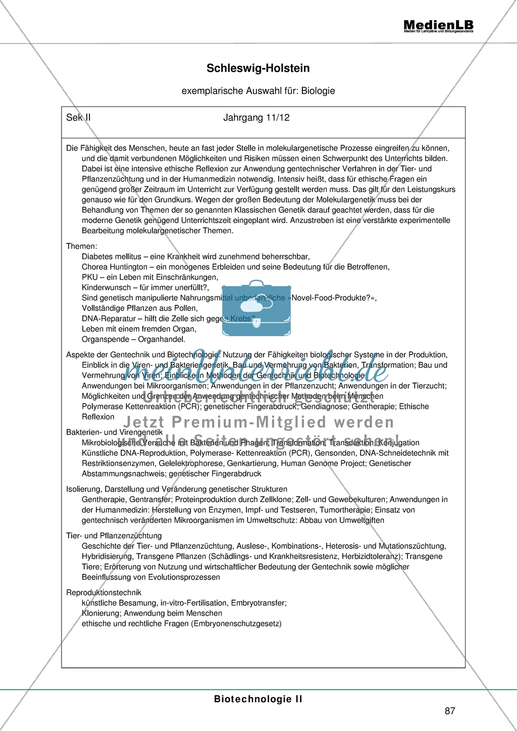 Das Thema Biotechnologie im Lehrplan von Schleswig-Holstein Preview 1
