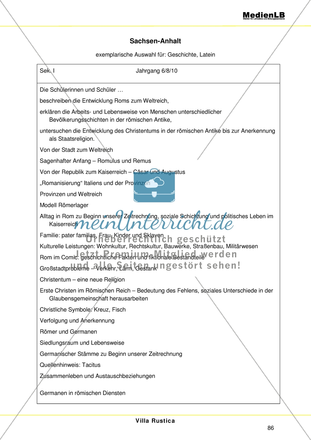 Villa Rustica: So lebte man damals - Das Thema im Lehrplan Sachsen-Anhalts Preview 1