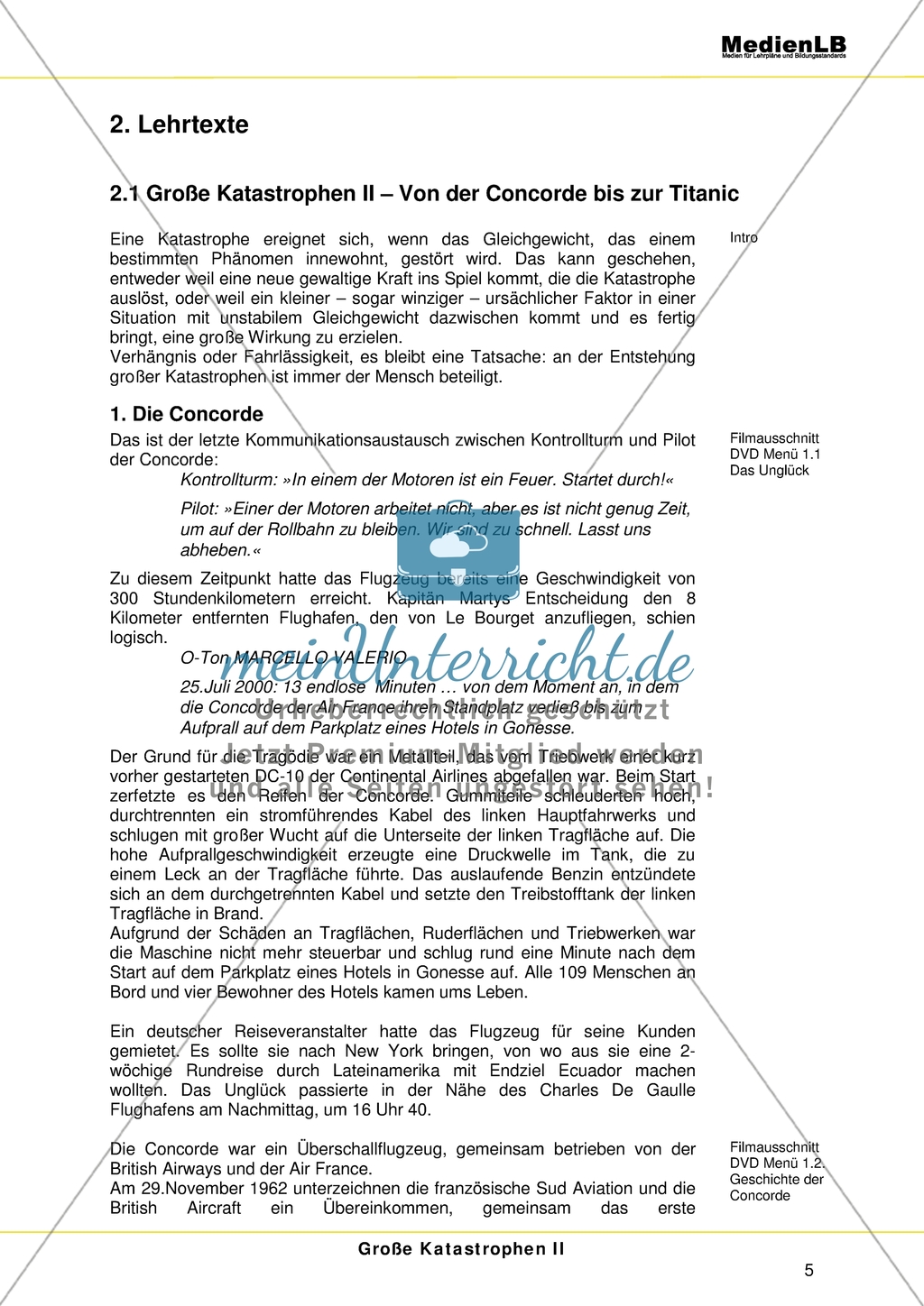 Lehrtexte zu den großen Katastrophen Teil II - Von der Concorde bis zur Titanic Preview 1