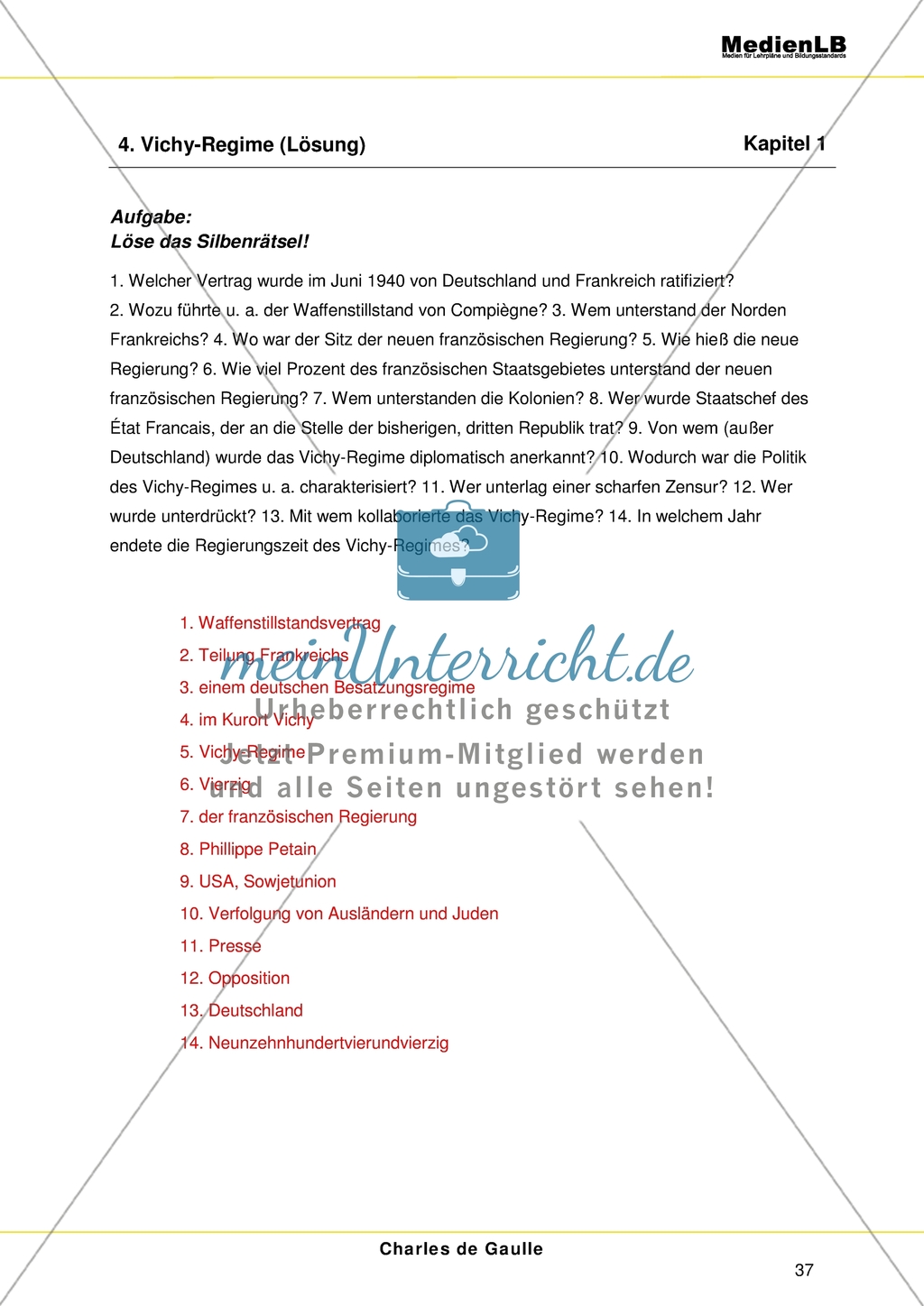 Charles de Gaulle: Der letzte große Staatsmann - Silbenrätsel zum Vichy-Regime Preview 2