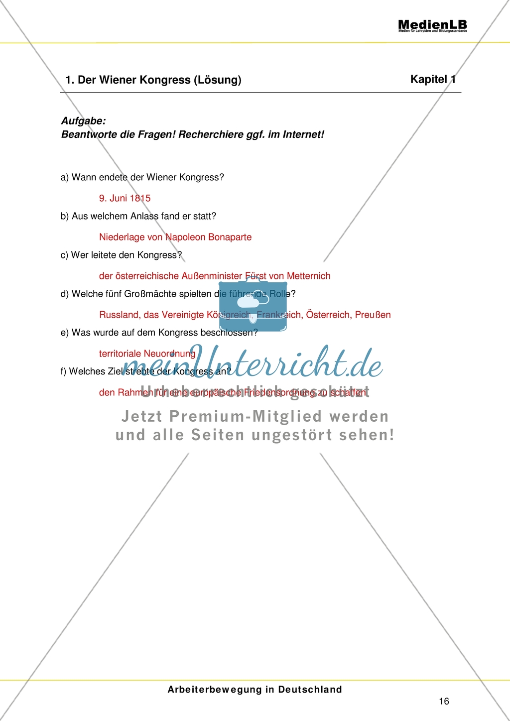 Arbeiterbewegung in Deutschland 1848 bis 1914: Der Wiener Kongress Preview 2