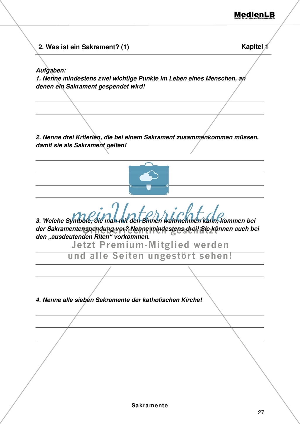 Sakramente - Definition und weiterführende Fragen Preview 1