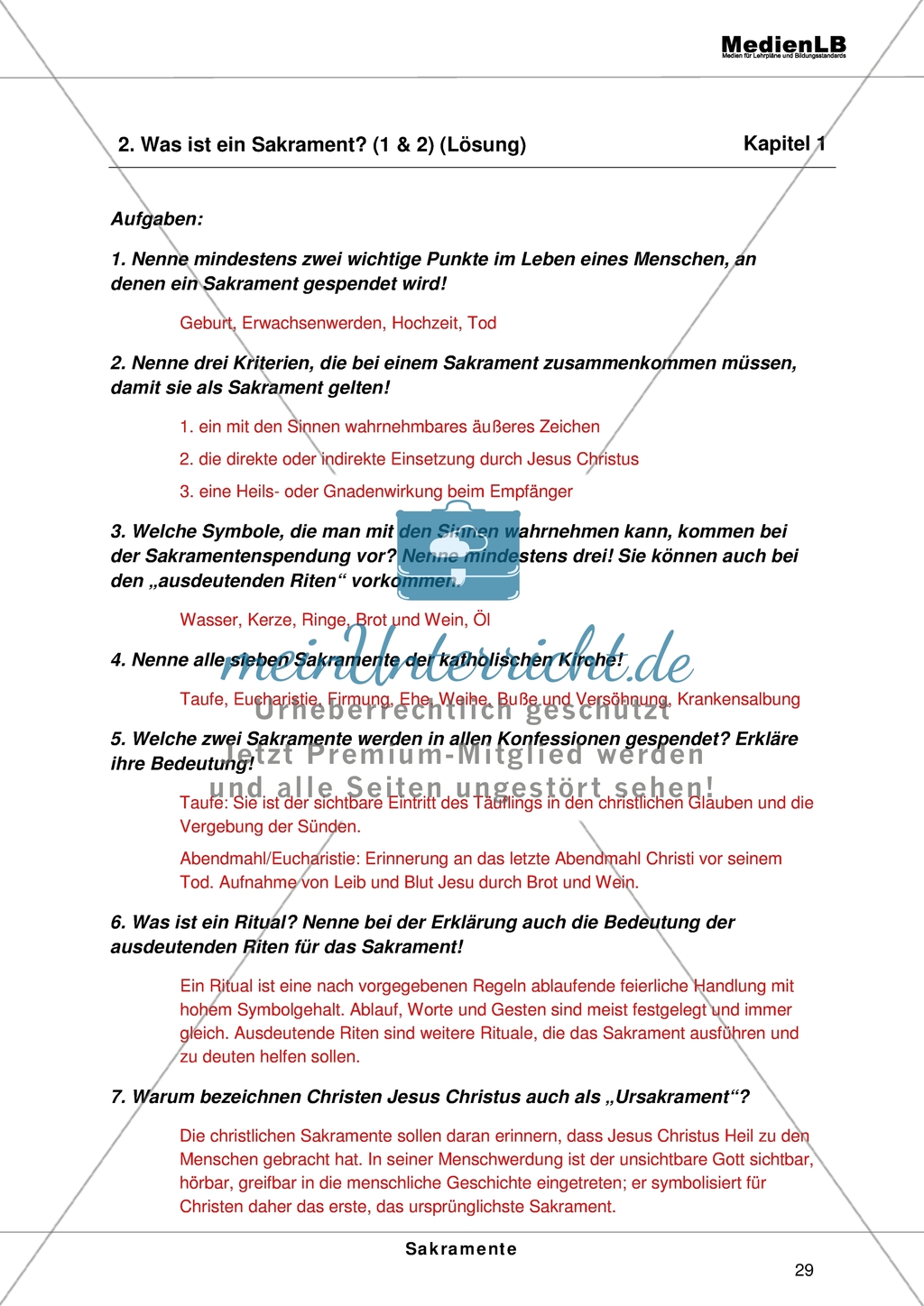 Sakramente - Definition und weiterführende Fragen Preview 3