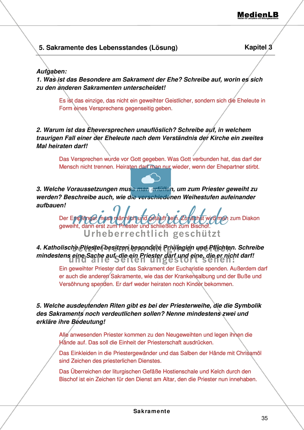 Sakramente des Lebensstandes - Ehe und Priesterweihe Preview 2