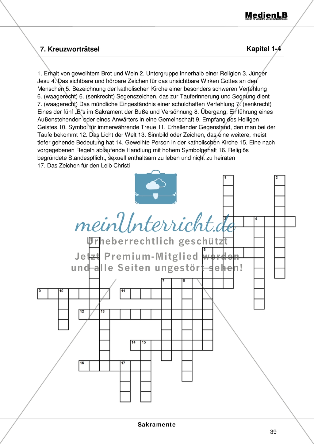 Sakramente - Kreuzworträtsel Preview 1