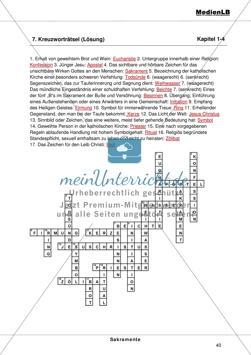 Sakramente - Kreuzworträtsel Preview 2