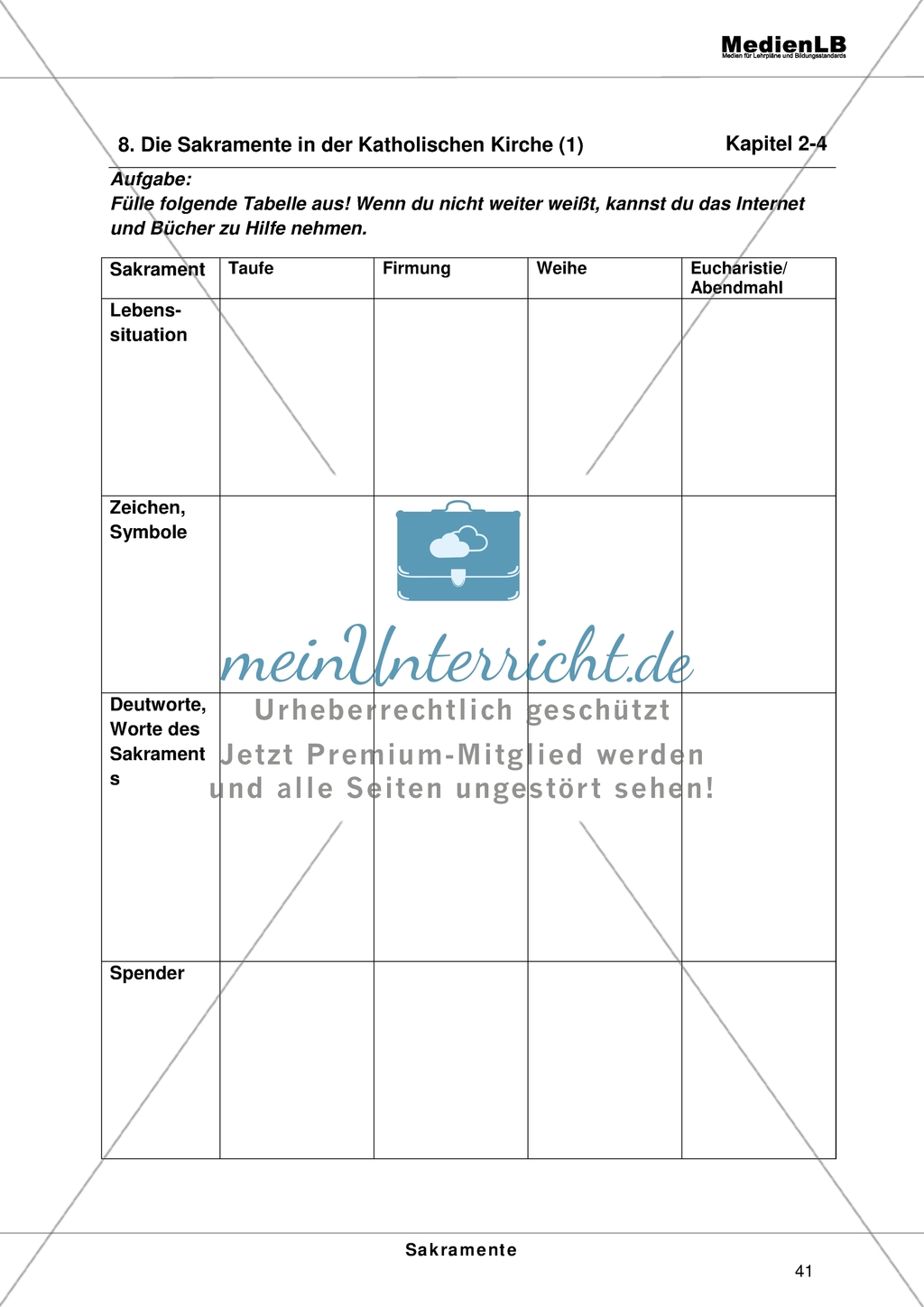Sakramente - Tabelle über die Sakramente der katholischen Kirche Preview 1