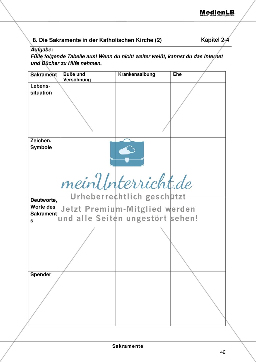 Sakramente - Tabelle über die Sakramente der katholischen Kirche Preview 2