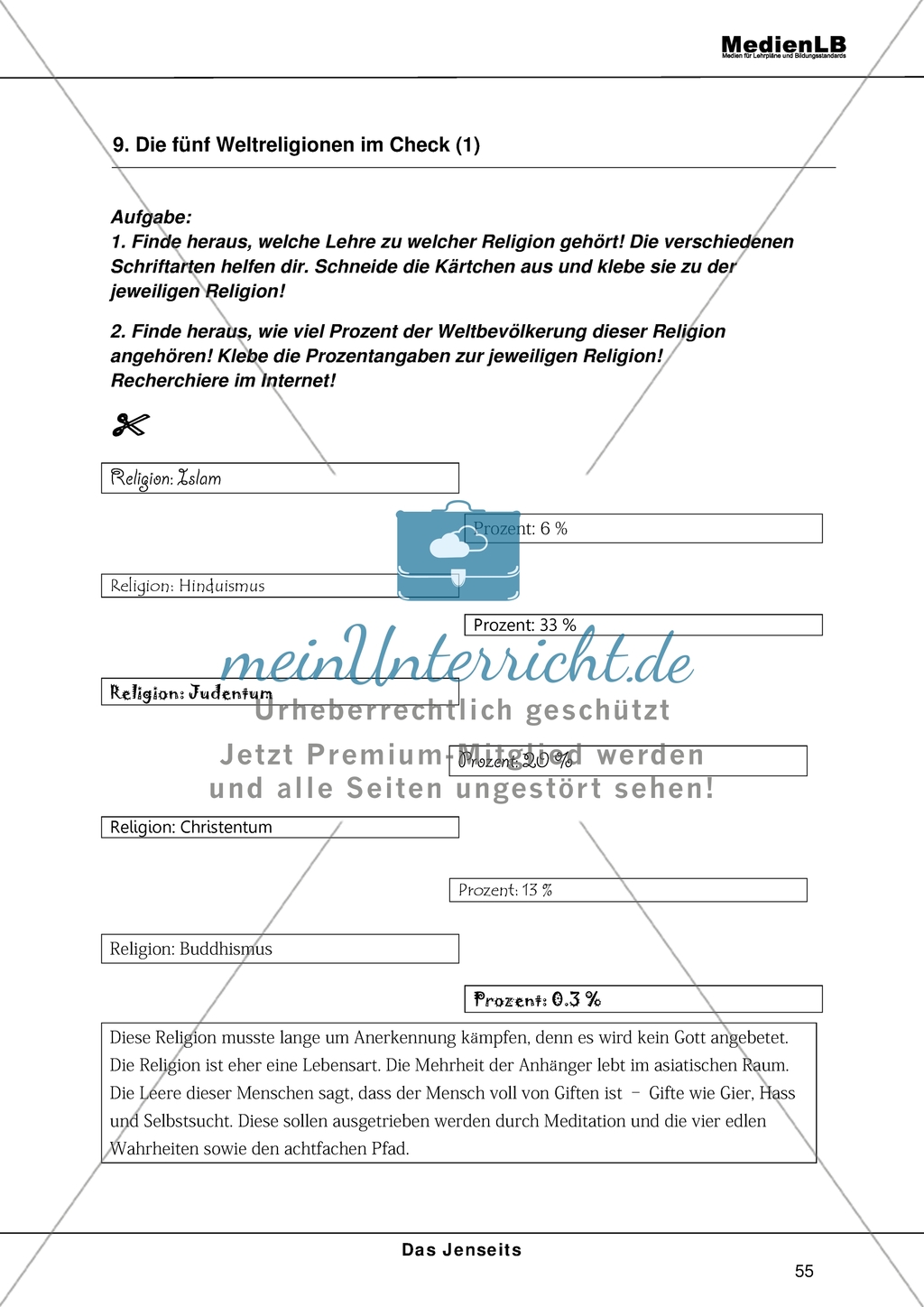 Jenseits - Zuordnen der Weltreligionen zu ihren Lehren Preview 1