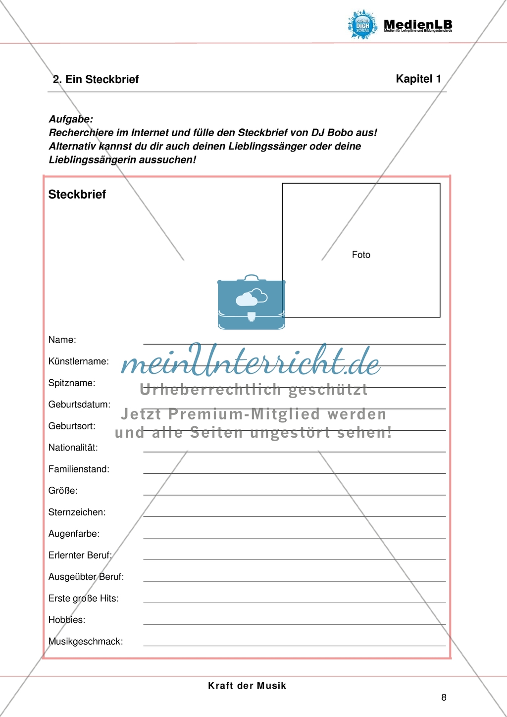 Kraft der Musik - Einen Steckbrief von DJ Bobo erstellen Preview 1