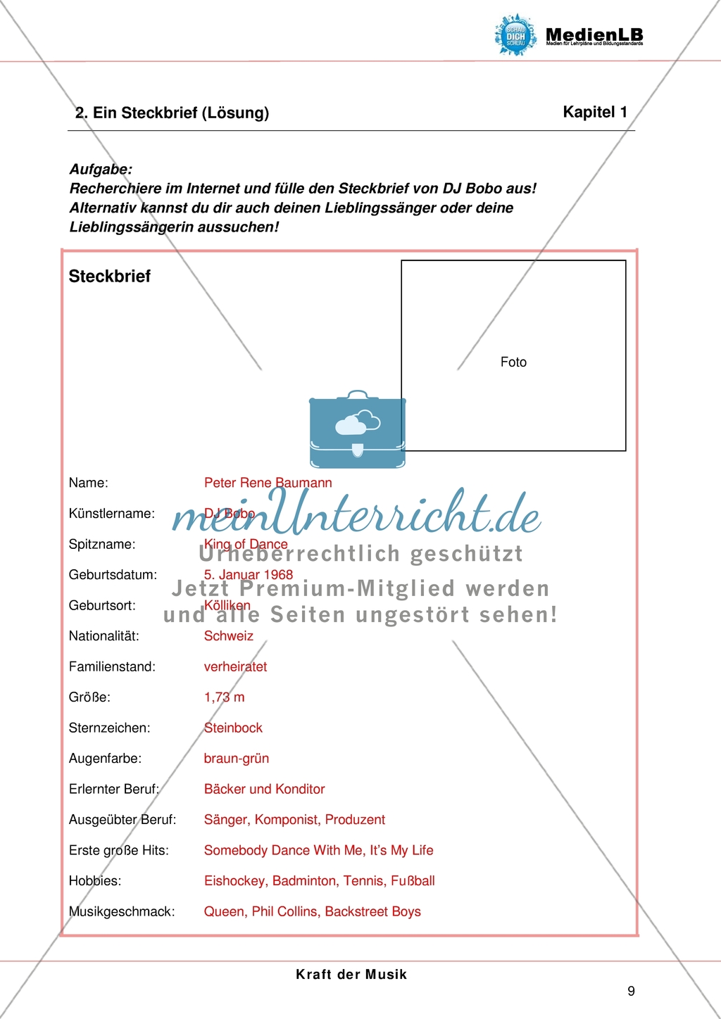 Kraft der Musik - Einen Steckbrief von DJ Bobo erstellen Preview 2