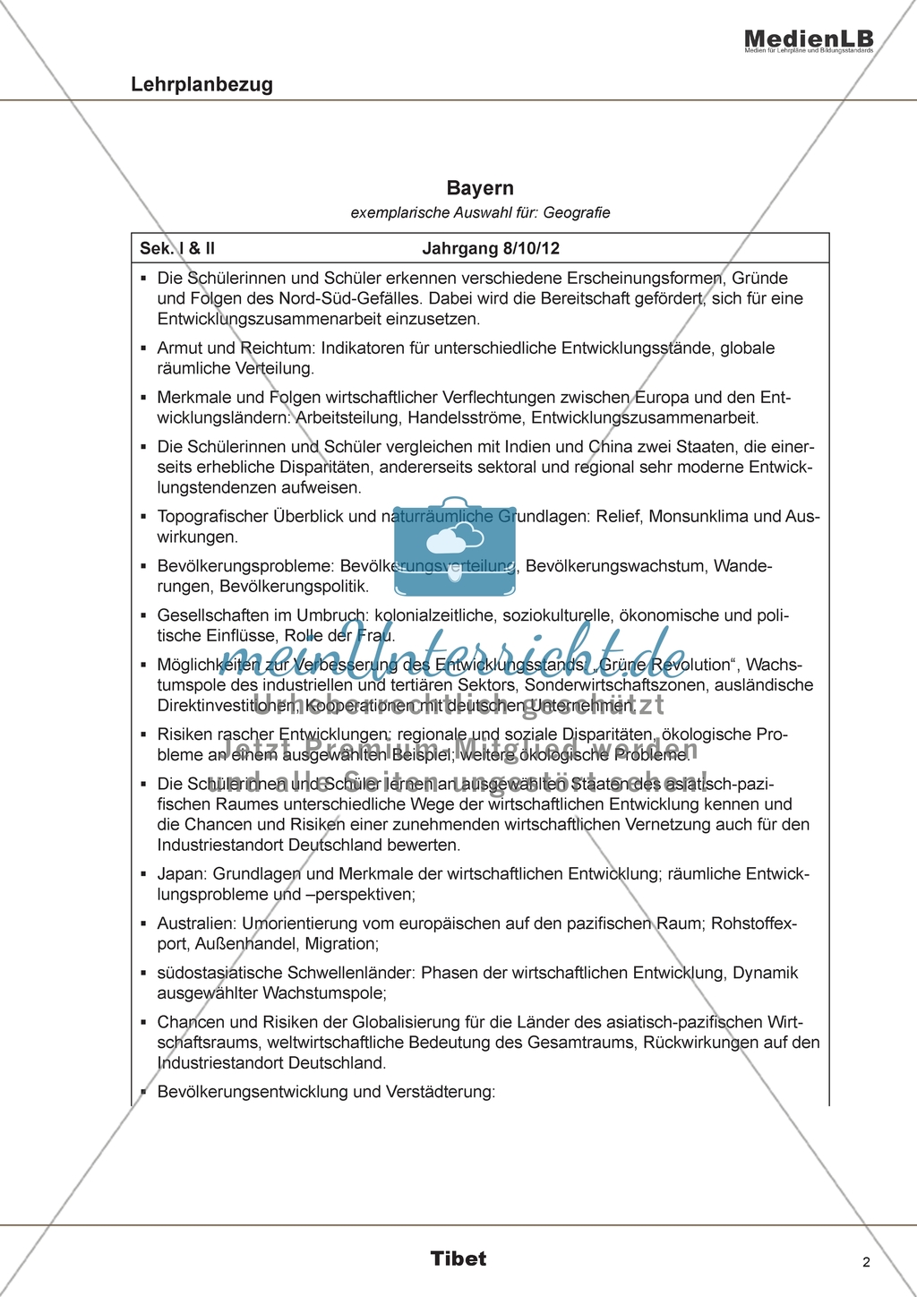 Tibet: Lehrplanbezug Bayerns Preview 1