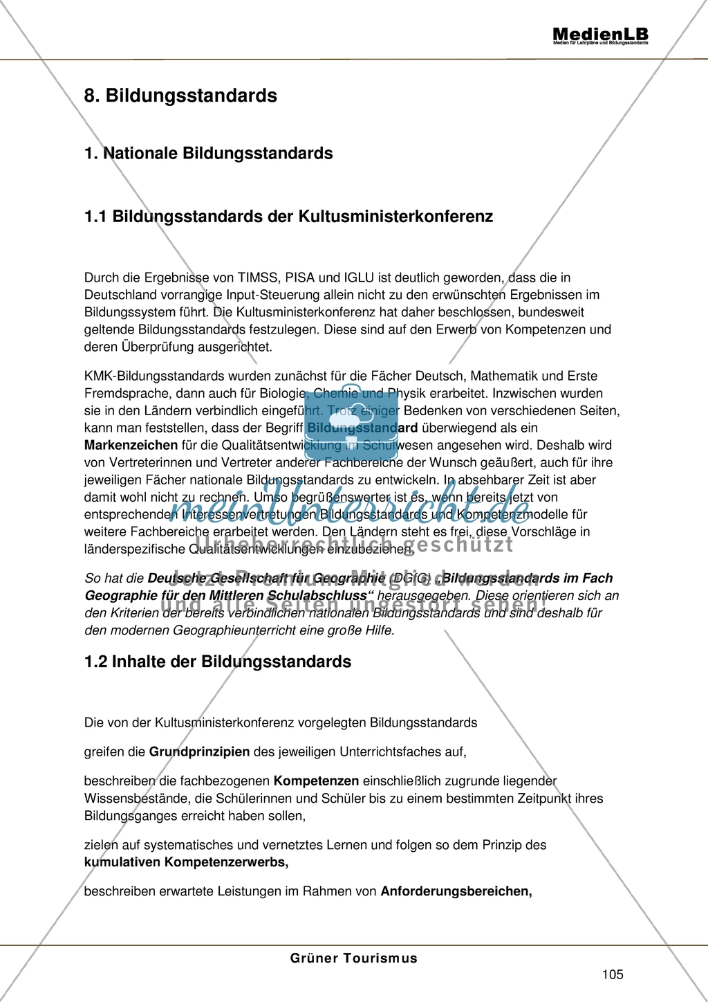 Bildungsstandards: Allgemeine Informationen zu den Bildungsstandards im Fach Geographie Preview 1