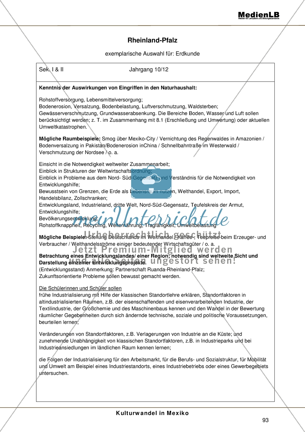 Das Thema Kulturwandel in Mexiko im Lehrplan von Rheinland-Pfalz Preview 1
