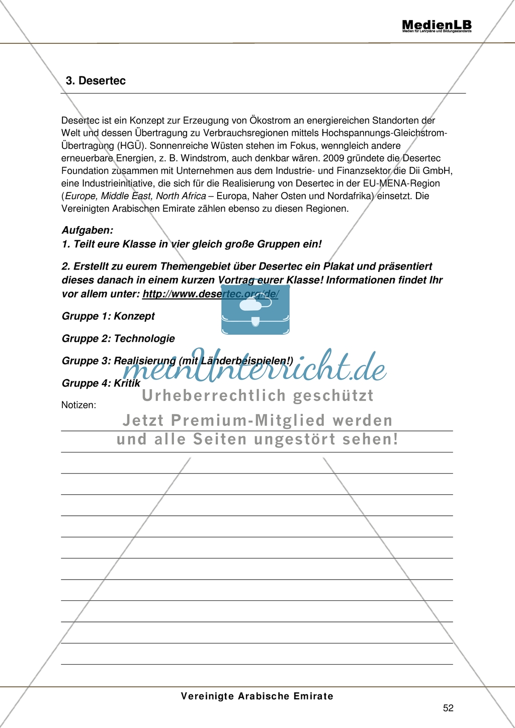 Vereinigte Arabische Emirate - Gruppenarbeit zu Desertec Preview 1