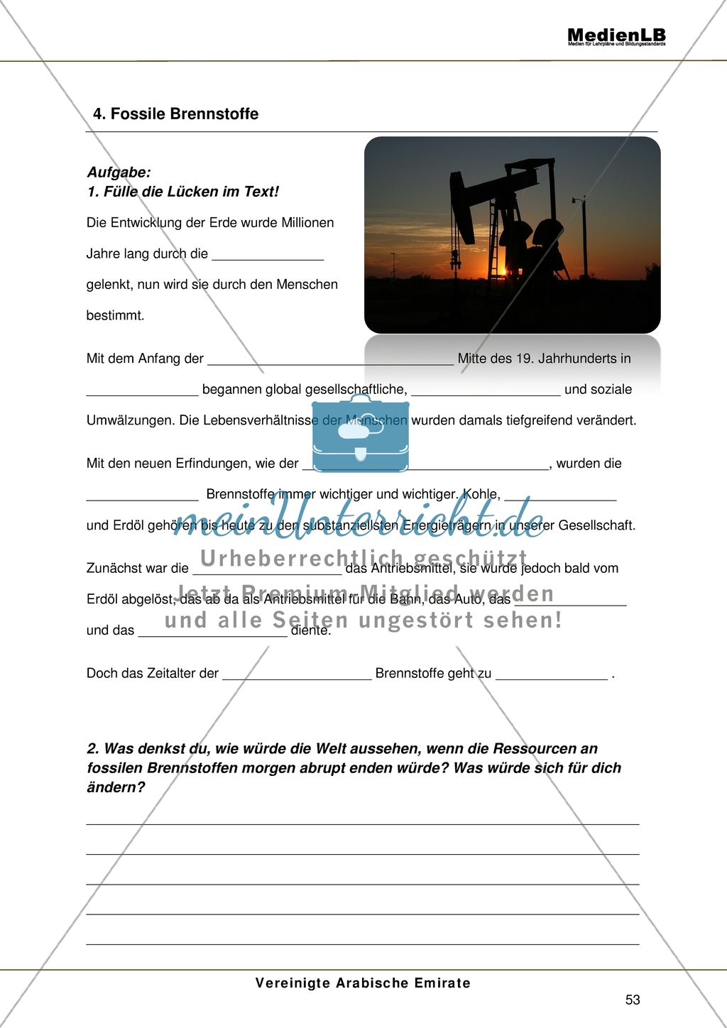 Vereinigte Arabische Emirate - Lückentext über fossile Brennstoffe Preview 1