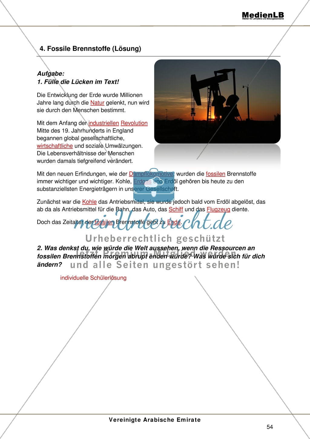 Vereinigte Arabische Emirate - Lückentext über fossile Brennstoffe Preview 2