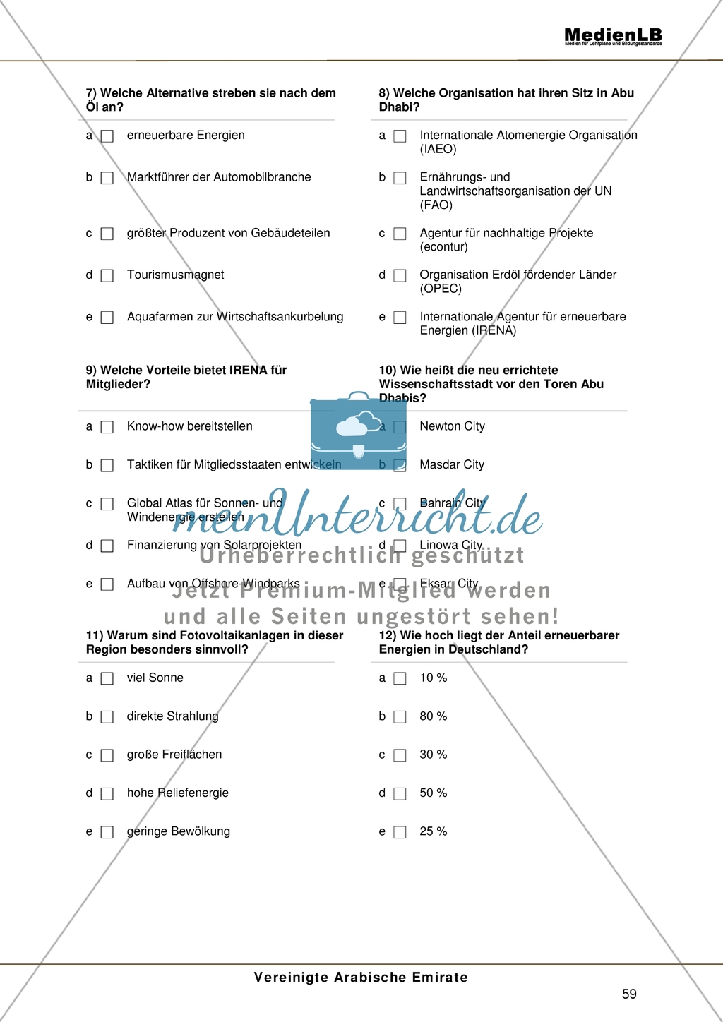 Vereinigte Arabische Emirate - Multiple-Choice-Test Preview 2