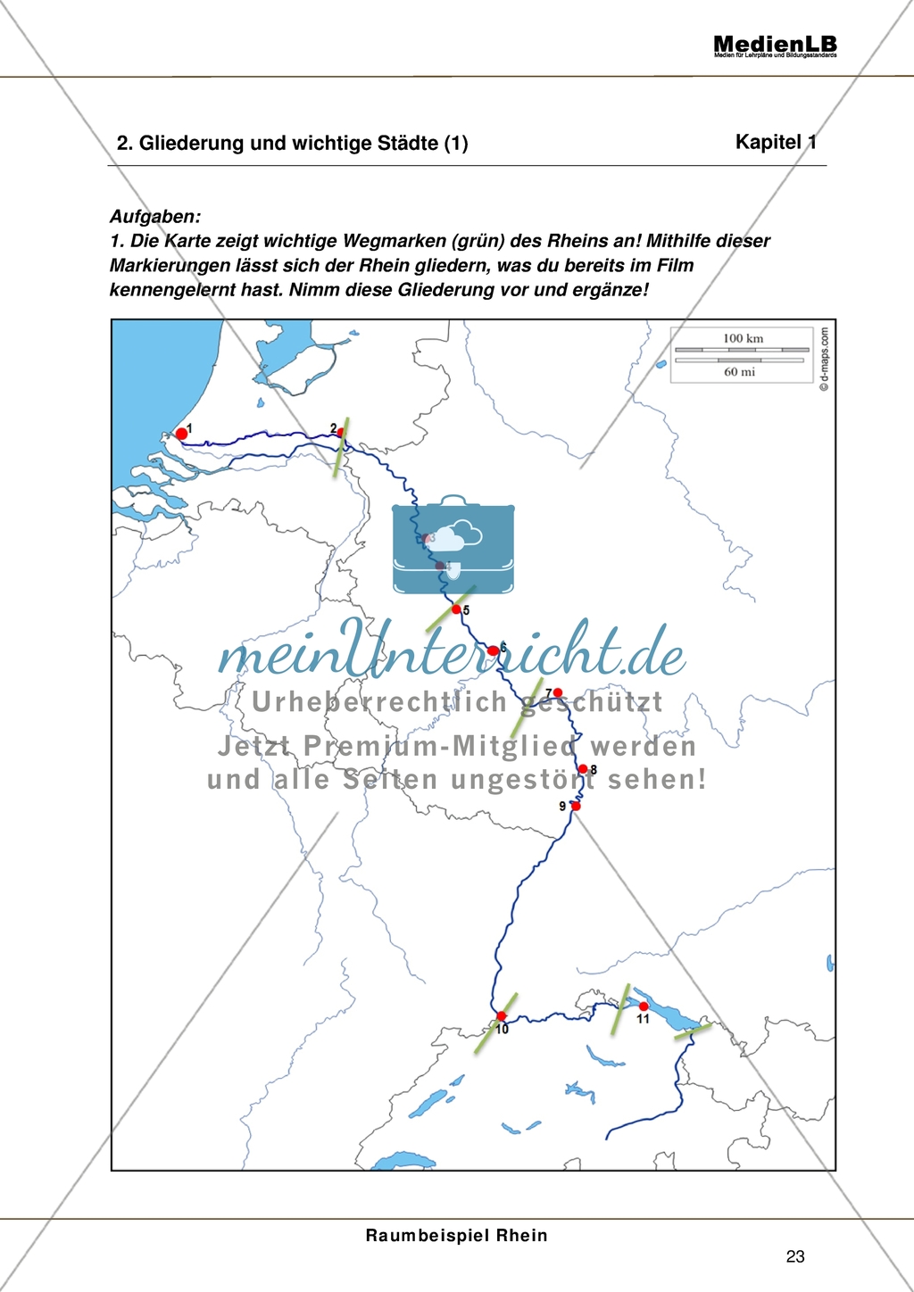 Der Rhein - Gliederung des Rheins und Benennung wichtiger Städte Preview 1