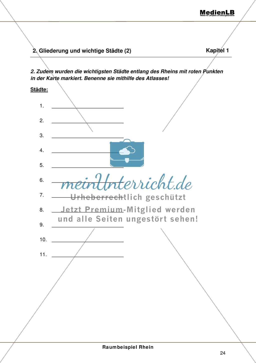 Der Rhein - Gliederung des Rheins und Benennung wichtiger Städte Preview 2