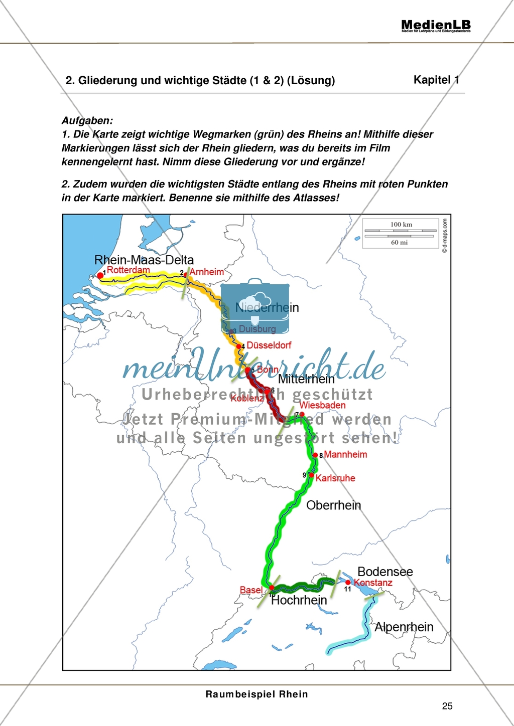 Der Rhein - Gliederung des Rheins und Benennung wichtiger Städte Preview 3