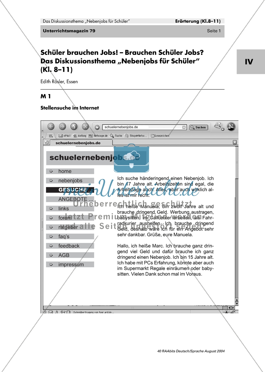 Nebenjobs für Schüler - Stellengesuche und Angebote analysieren + Karikatur zum Thema Taschengeld interpretieren Preview 1