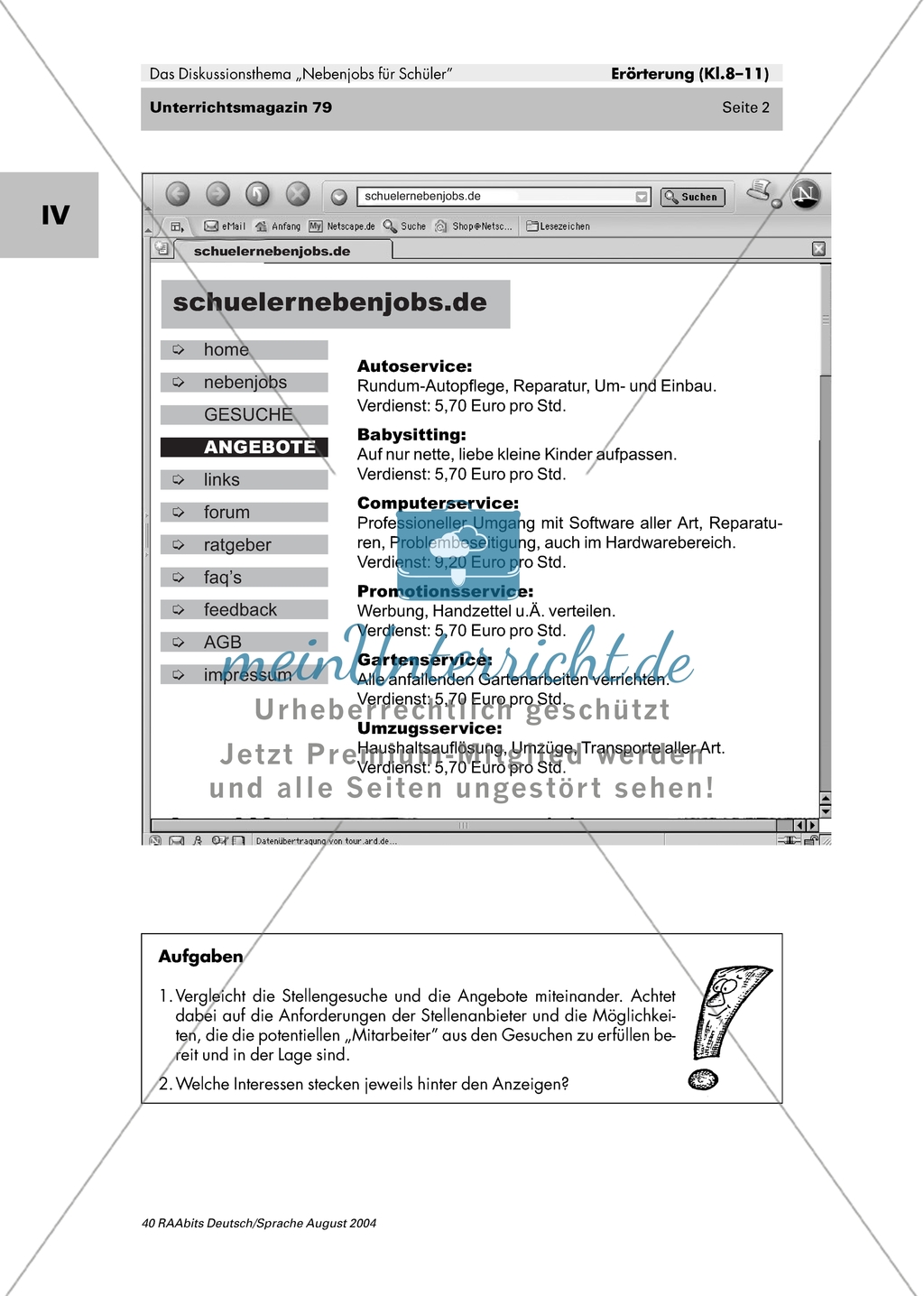 Nebenjobs für Schüler - Stellengesuche und Angebote analysieren + Karikatur zum Thema Taschengeld interpretieren Preview 2