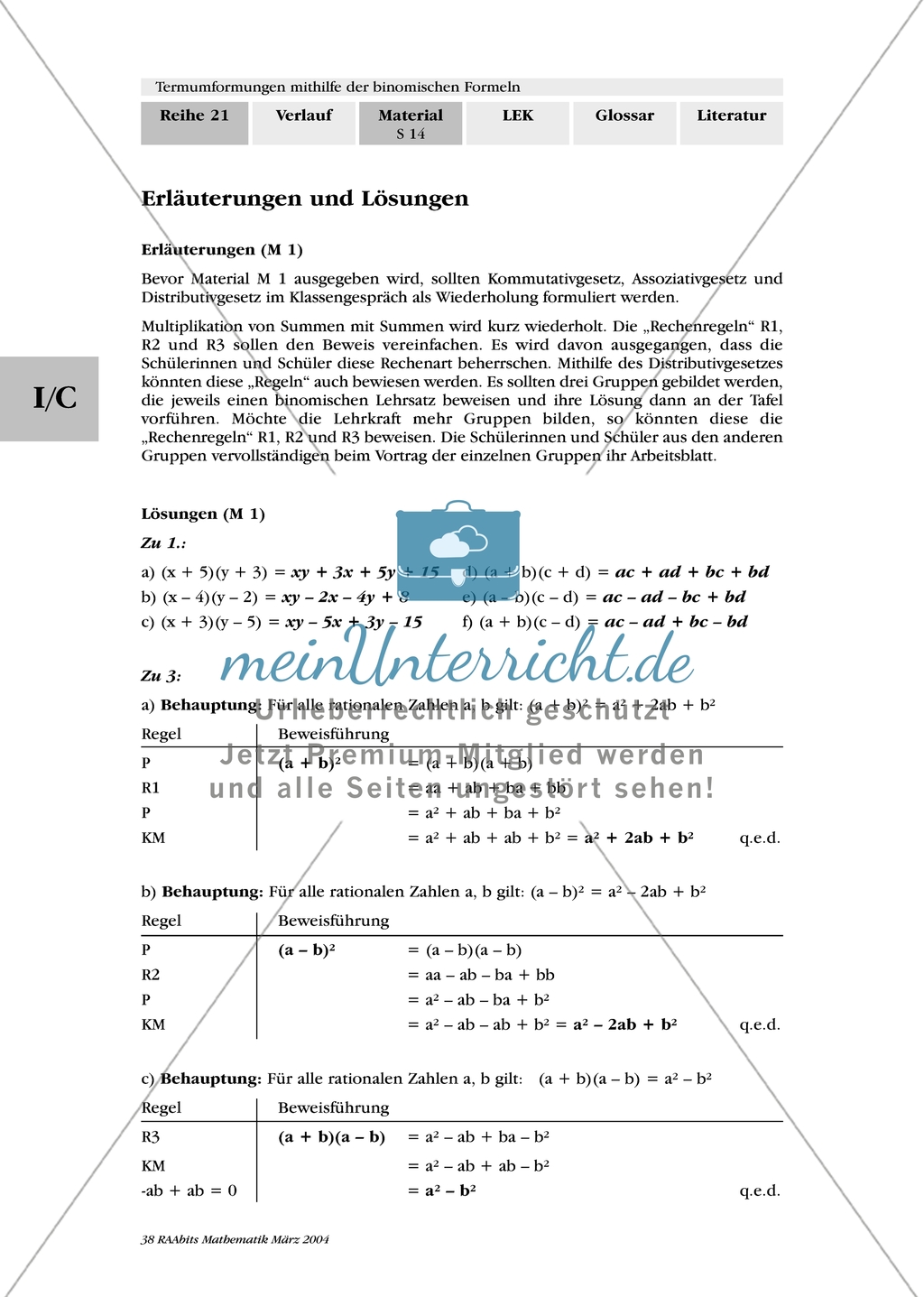 Binomische Formeln - Wiederholung und Beweisführung Preview 2