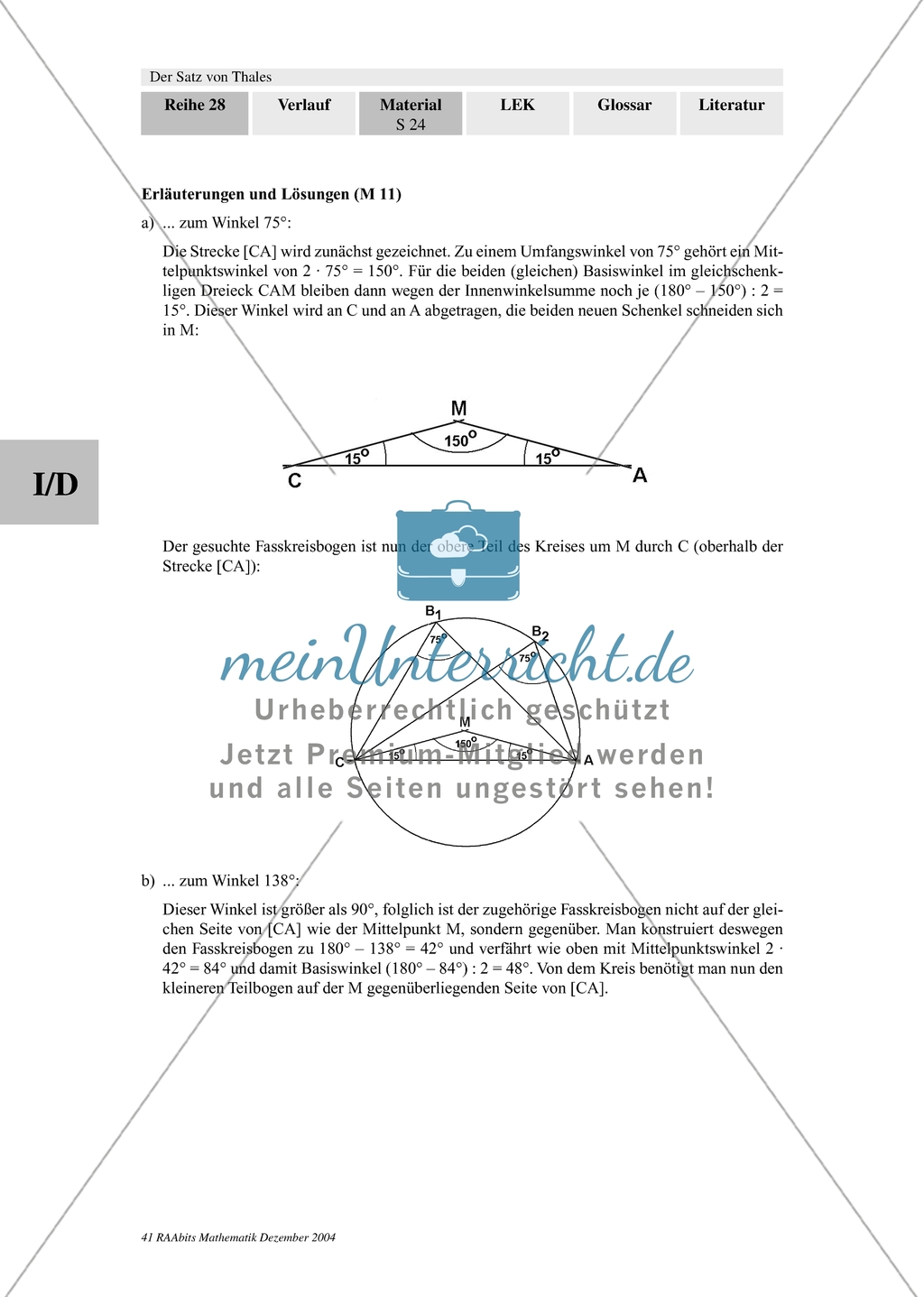 Satz des Thales - Konstruktion des Fasskreisbogens Preview 2