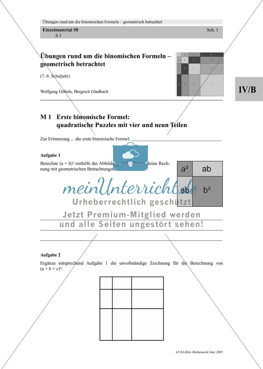 Erste binomische Formel - Quadratisches Puzzles Preview 1