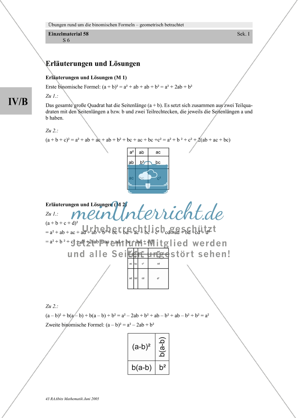 Erste binomische Formel - Quadratisches Puzzles Preview 2