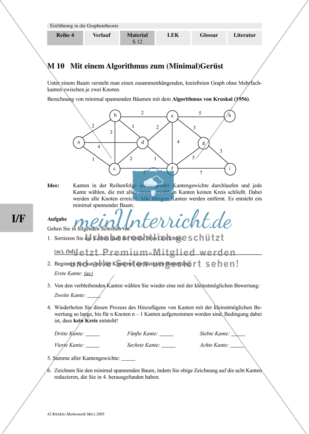 Graphentheorie - Algorithmus zum (Minimal)Gerüst Preview 1