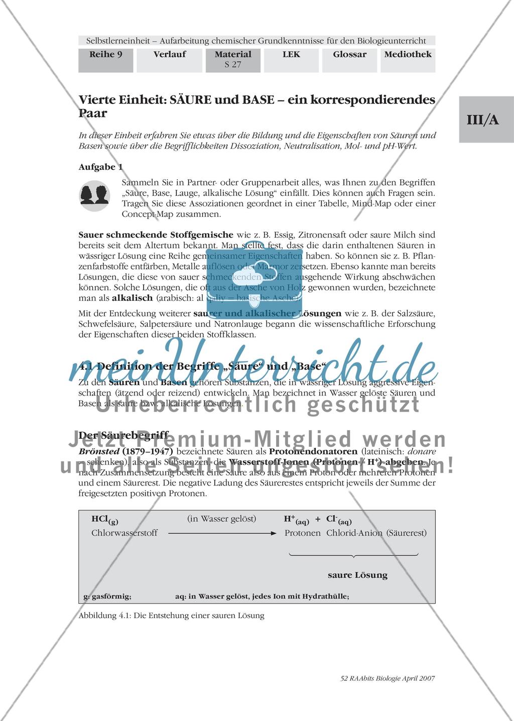 Vierte Einheit: SÄURE und BASE – ein korrespondierendes Paar Preview 1