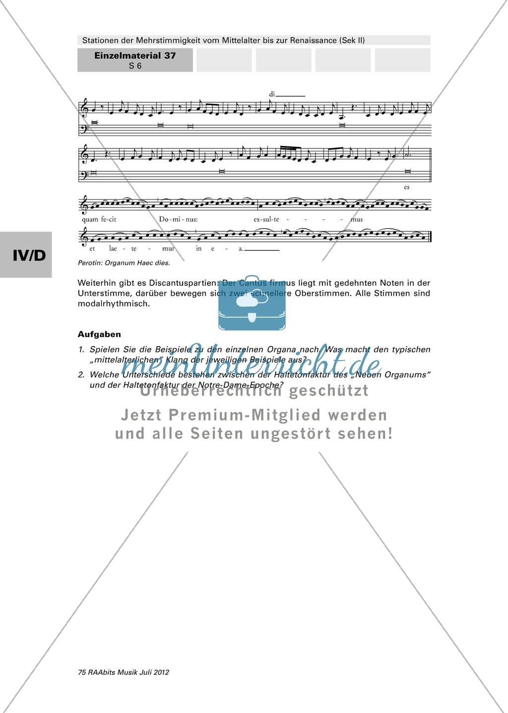 Stationen zur Entwicklung der Mehrstimmigkeit vom Mittelalter bis zur Renaissance - Die Geschichte des Organums Preview 3