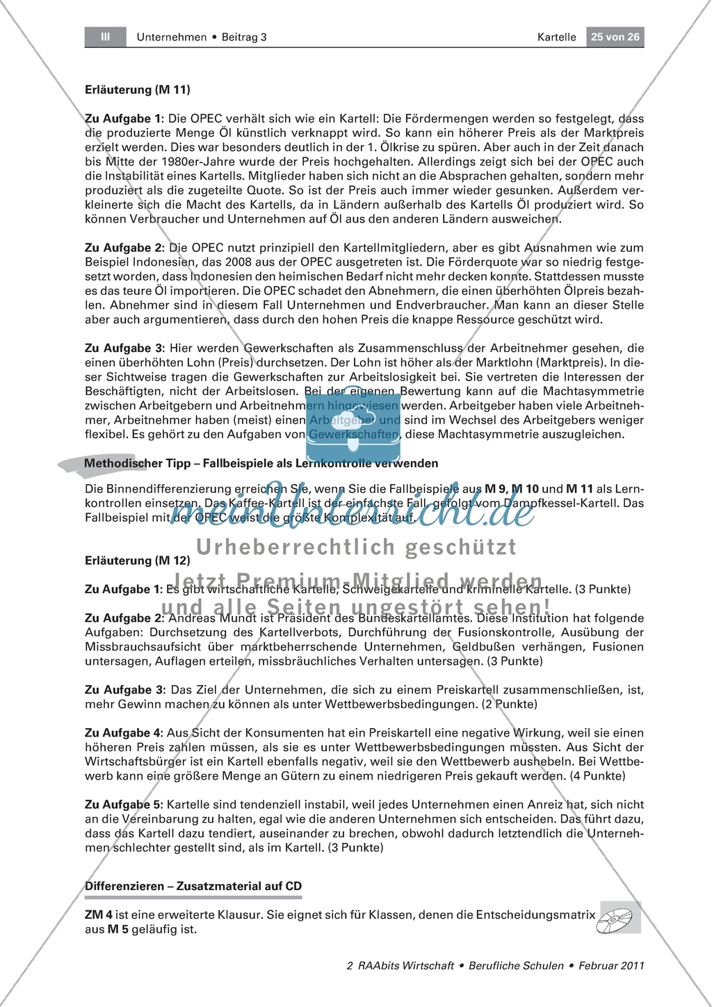 Kartell - Klausurvorschlag: Die Funktionsweise, Wirkung und (In-)Stabilität von Kartellen erläutern Preview 2