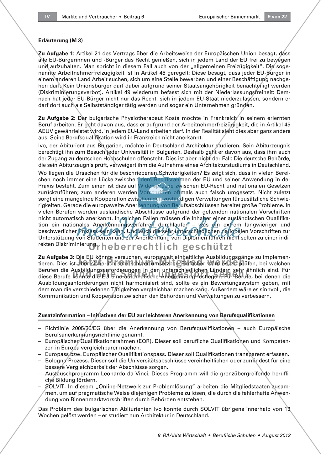 Europäischer Binnenmarkt - Sich mit den vier Grundfreiheiten des europäischen Binnenmarktes auseinandersetzen Preview 2