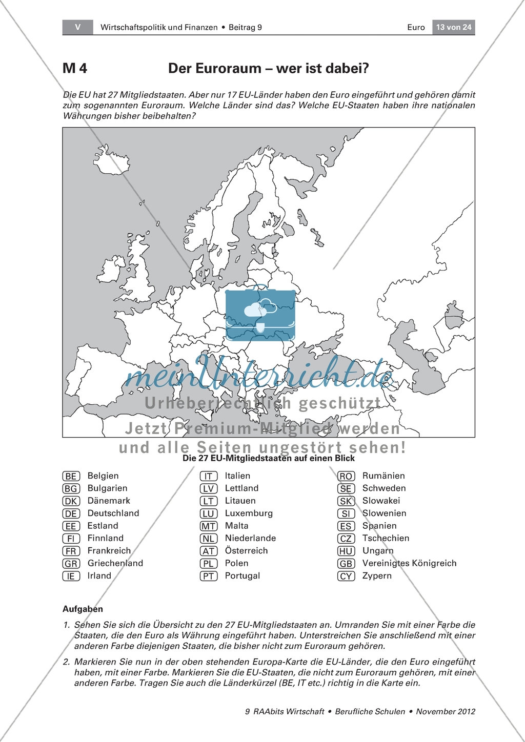 Die Geschichte des Euroraums - Mitgliedsstaaten des Euroraums identifizieren Preview 1