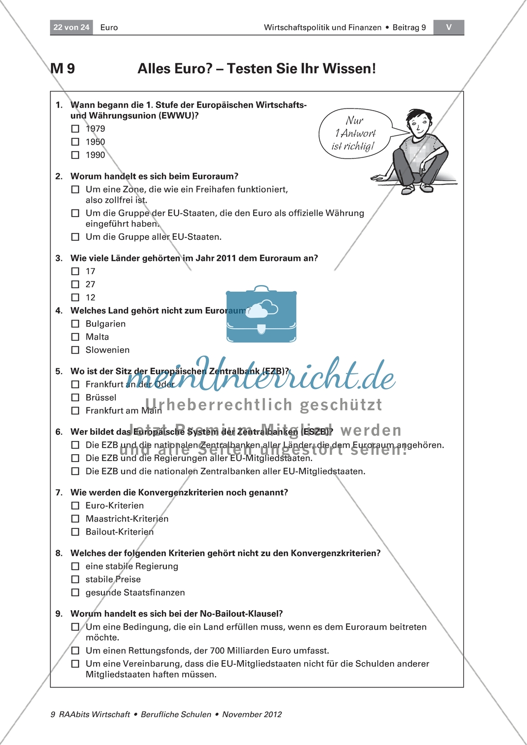 Die Geschichte des Euroraums - Lernerfolgskontrolle: Multiple-Choice-Test Preview 1
