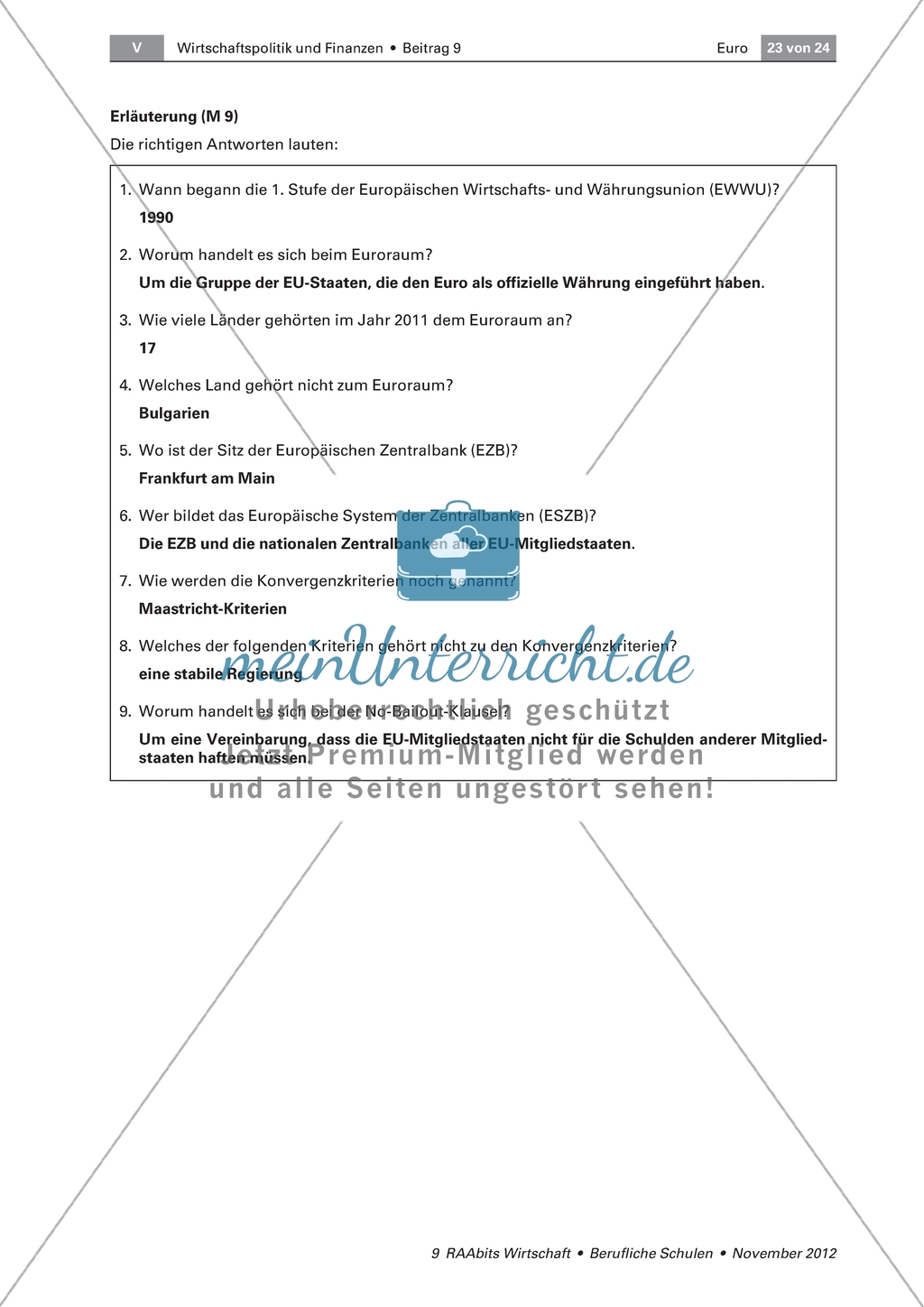 Die Geschichte des Euroraums - Lernerfolgskontrolle: Multiple-Choice-Test Preview 2