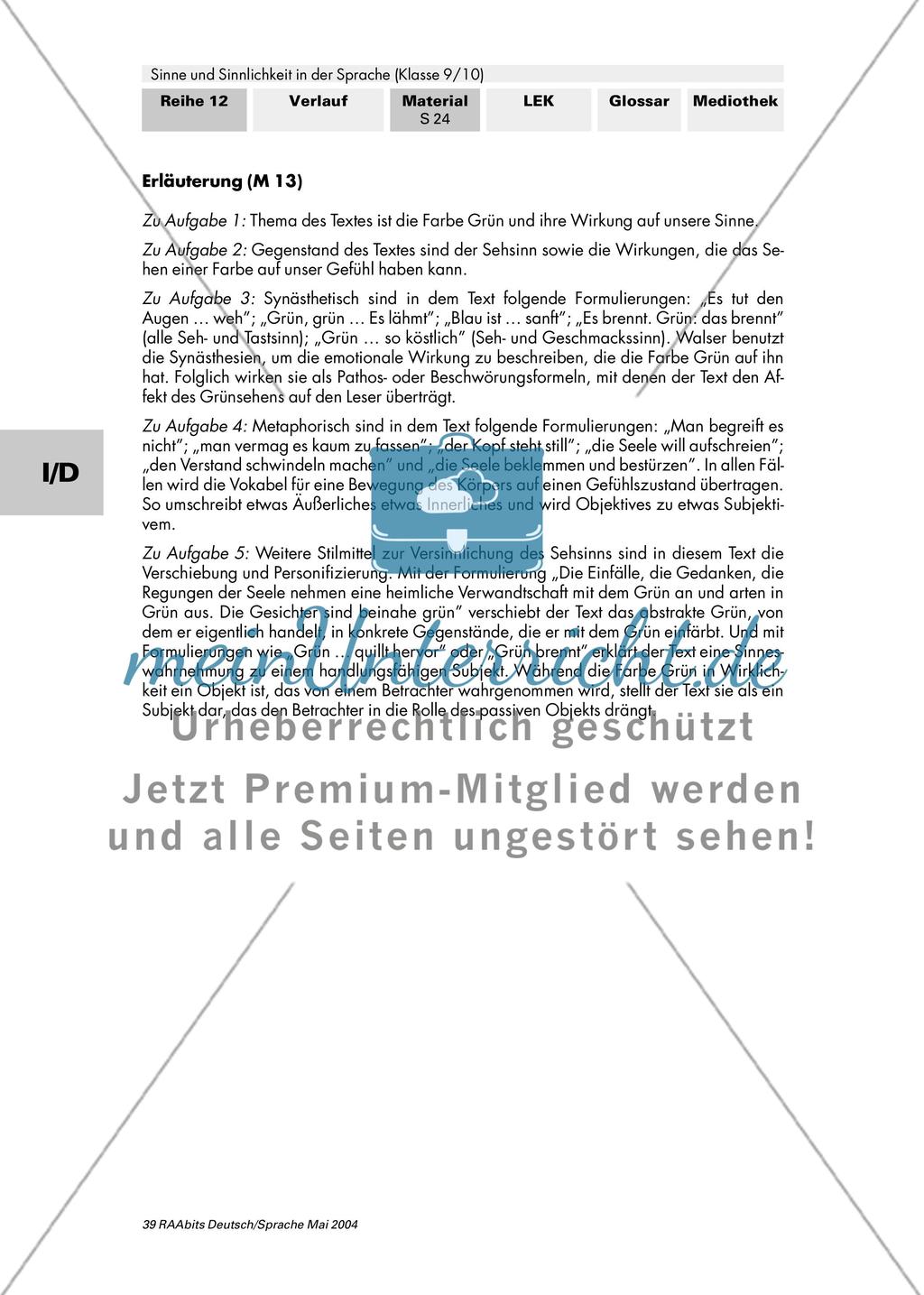 Die Sinnlichkeit der Sprache (II): Sehen und Schmecken / Die Wiedergabe von Sinneseindrücken in einem Text / Mit allen fünf Sinnen – das Zusammenspiel der Sinne in Text und Bild Preview 14