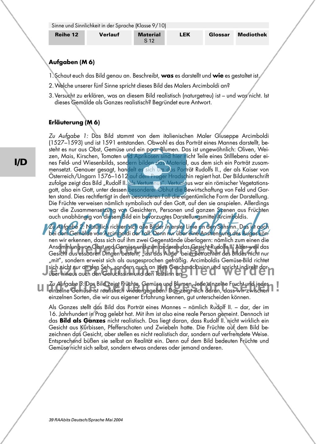 Die Sinnlichkeit der Sprache (II): Sehen und Schmecken / Die Wiedergabe von Sinneseindrücken in einem Text / Mit allen fünf Sinnen – das Zusammenspiel der Sinne in Text und Bild Preview 2