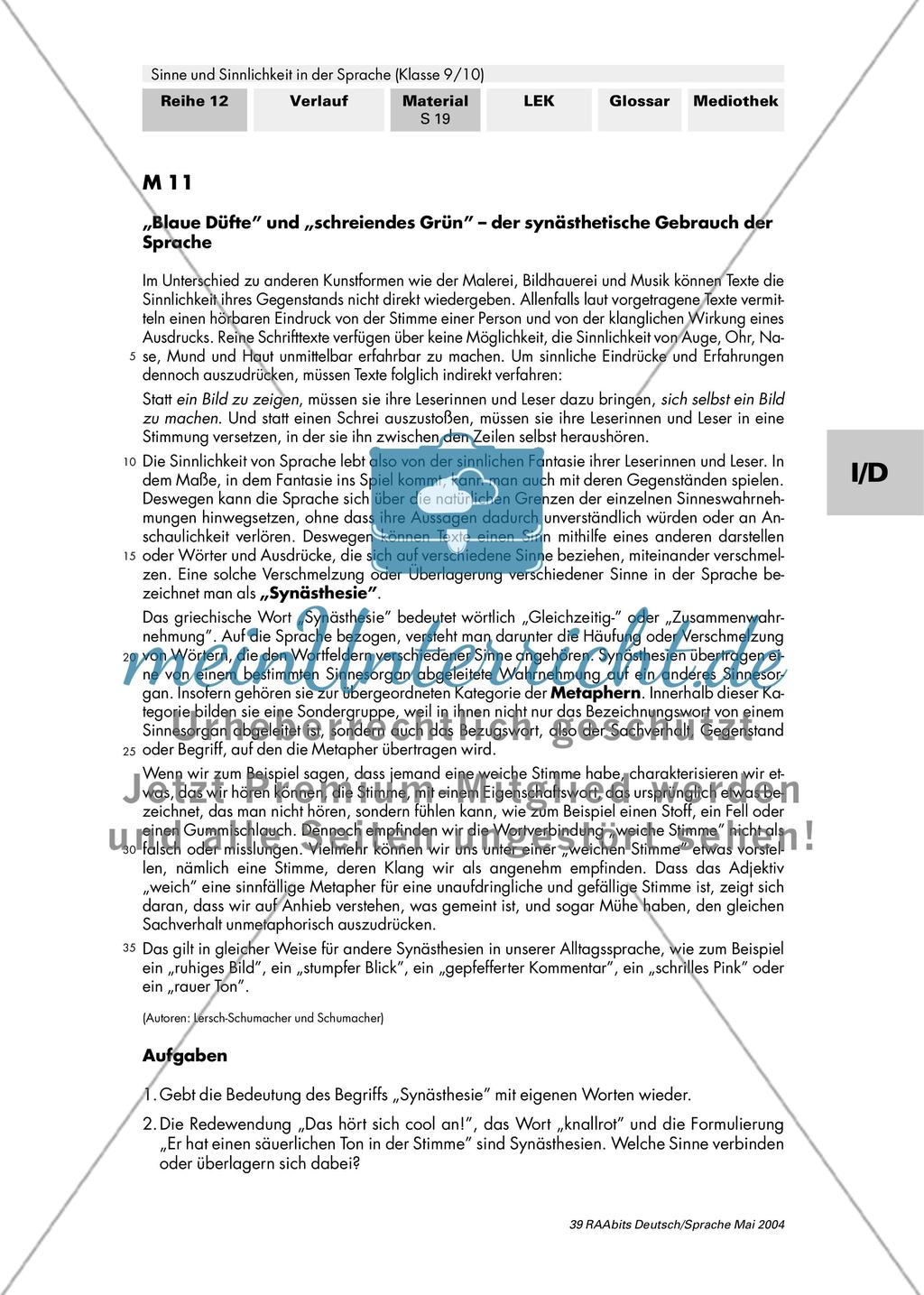 Die Sinnlichkeit der Sprache (II): Sehen und Schmecken / Die Wiedergabe von Sinneseindrücken in einem Text / Mit allen fünf Sinnen – das Zusammenspiel der Sinne in Text und Bild Preview 9
