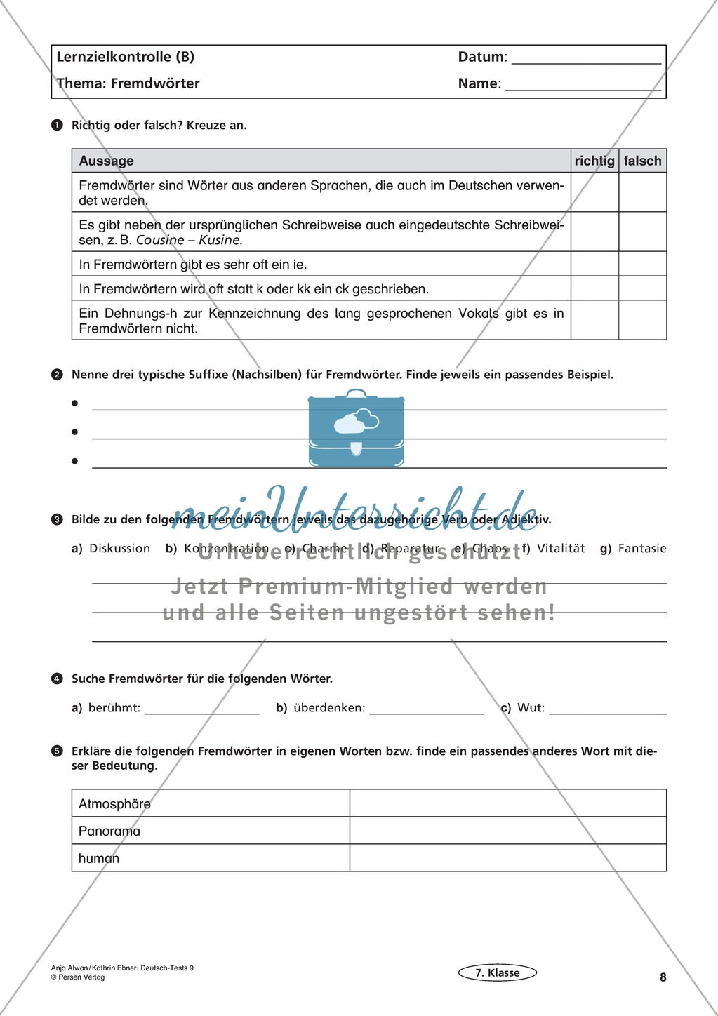 Lernzielkontrolle - Richtig schreiben: Fremdwörter Preview 2