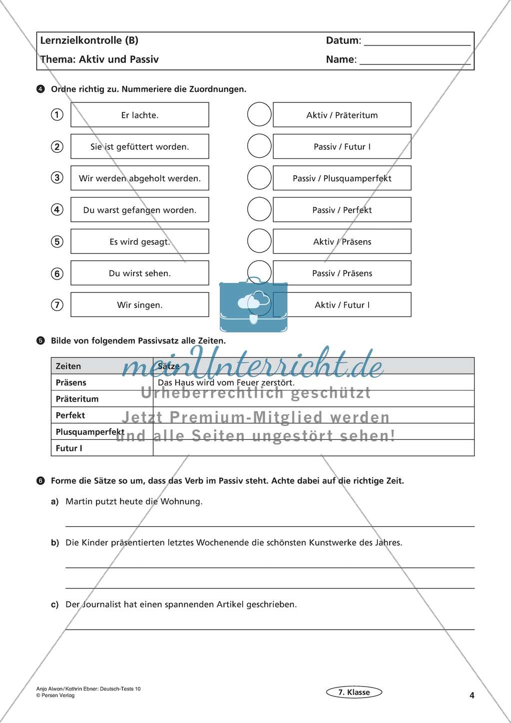 Lernzielkontrolle: Aktiv und Passiv Preview 4