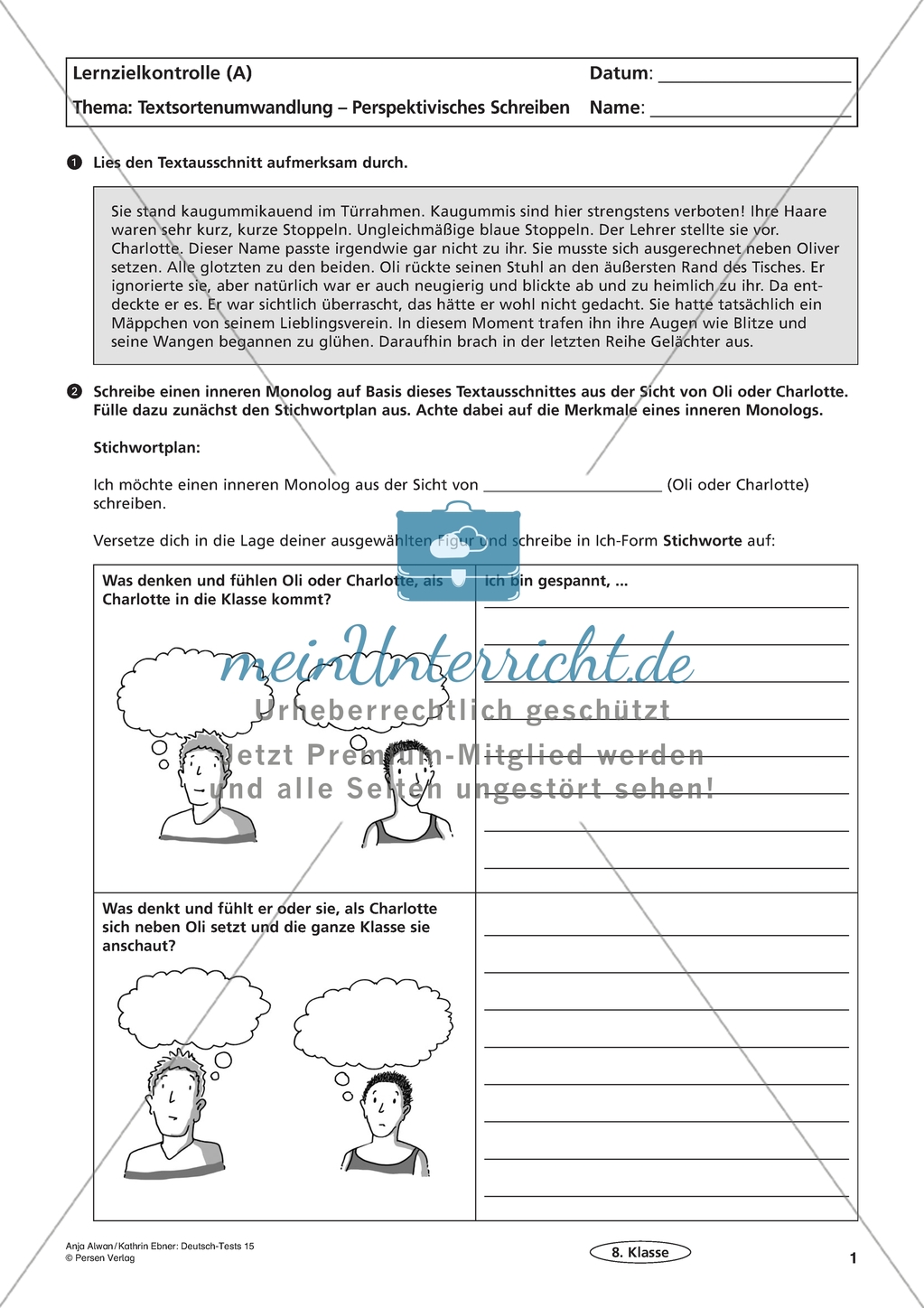 Lernzielkontrolle - Texte schreiben: Textsortenumwandlungen Preview 1
