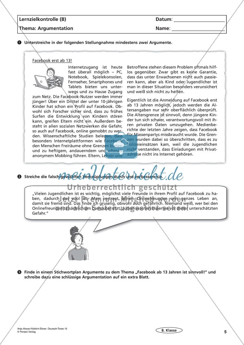 Lernzielkontrolle - Texte schreiben: Argumentation Preview 2