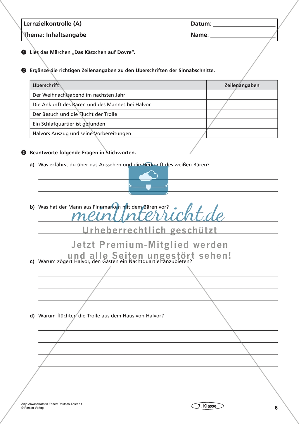 Lernzielkontrolle - Texte schreiben: Inhaltsangabe Preview 2