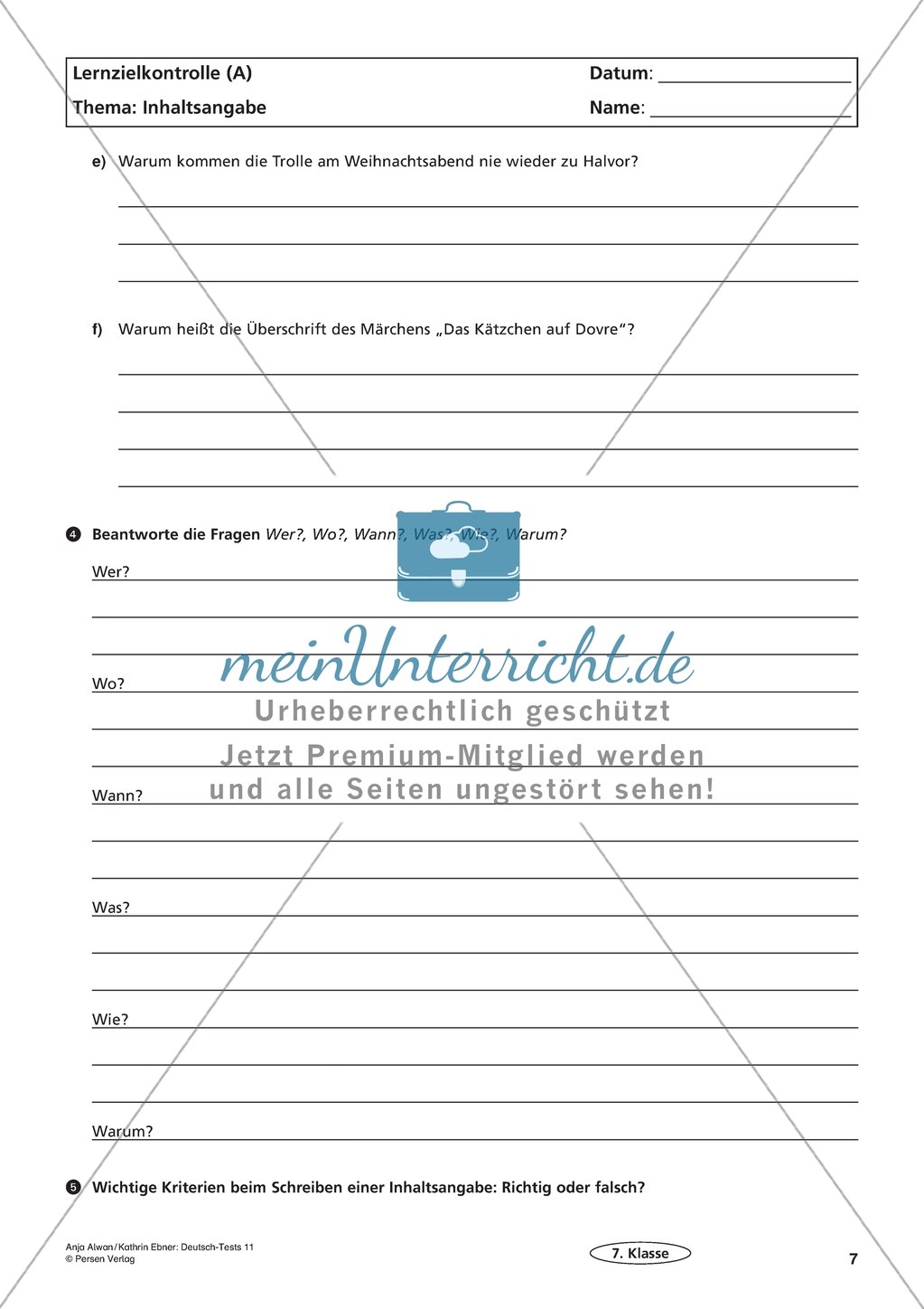 Lernzielkontrolle - Texte schreiben: Inhaltsangabe Preview 3