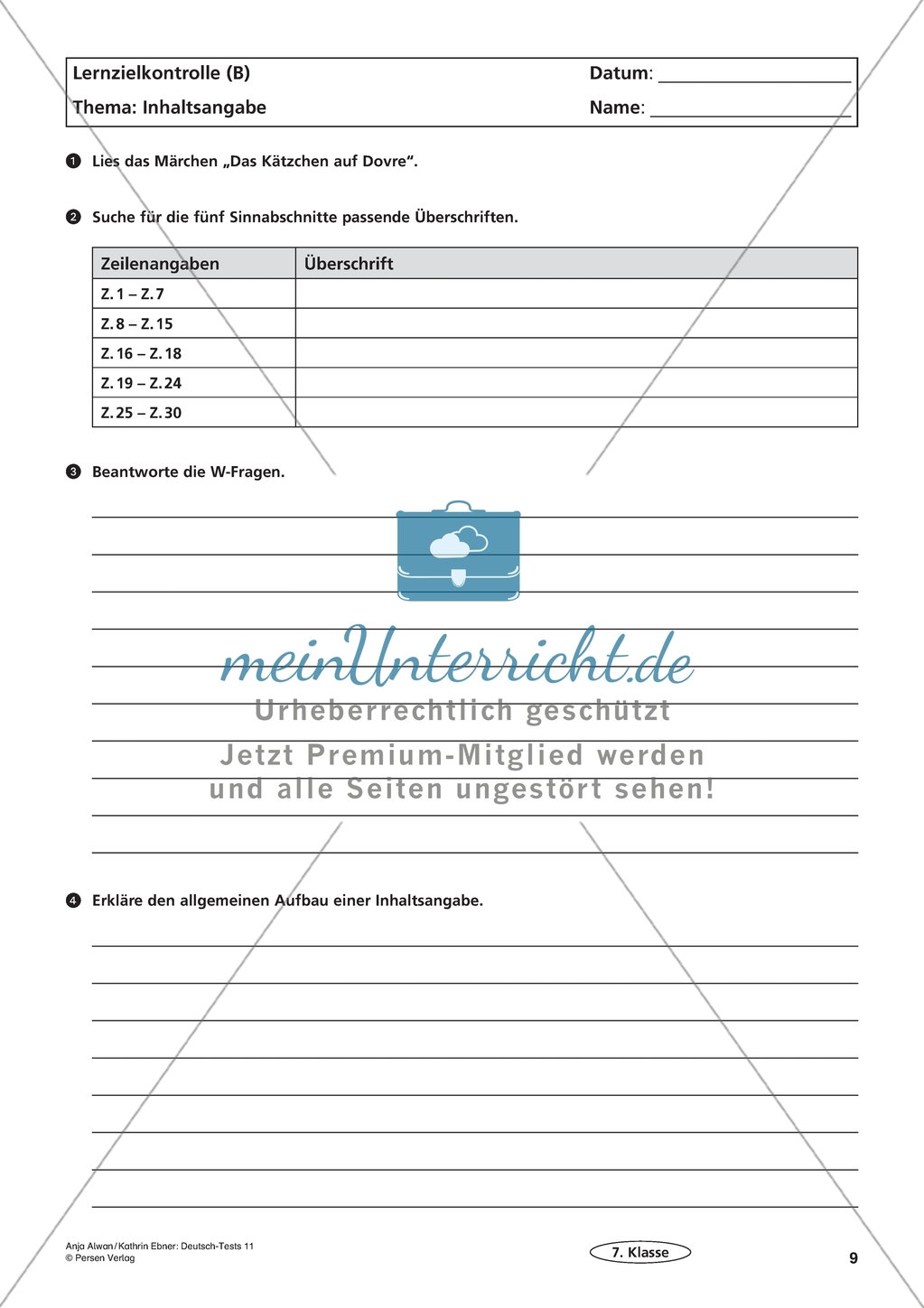 Lernzielkontrolle - Texte schreiben: Inhaltsangabe Preview 5