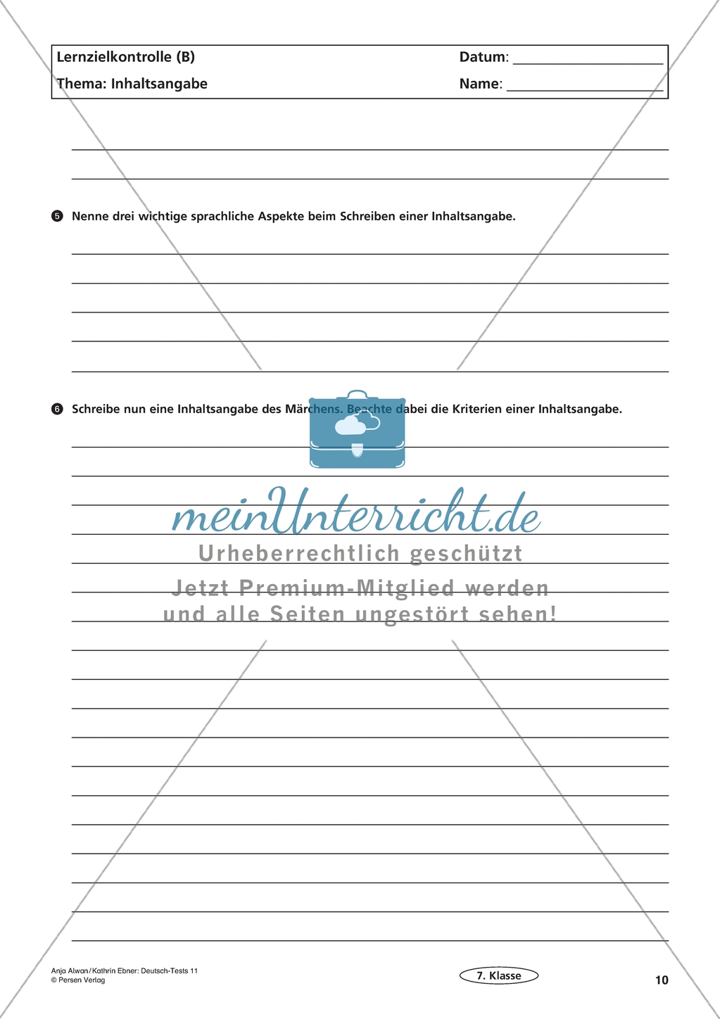 Lernzielkontrolle - Texte schreiben: Inhaltsangabe Preview 6